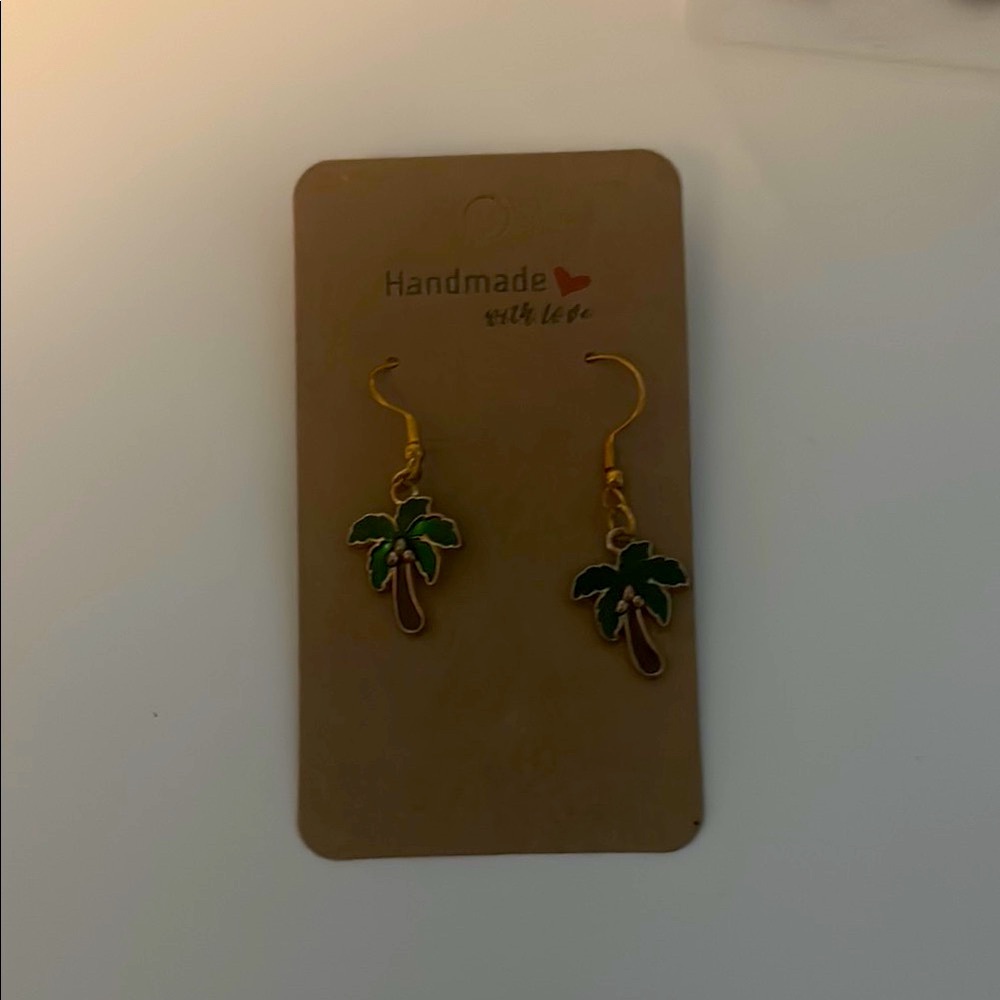 Gold and Green Palm Tree Earrings
